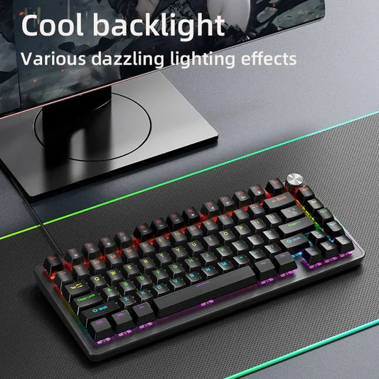 75% Mechanical Keyboard Wired with Media Knob, APAYADO Black Gaming Keyboard,Hot-Swap,ABS Cap Transparent Character Backlighting Dropshipman