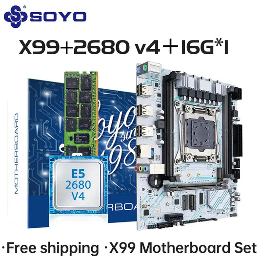 X99 Motherboard LGA 2011-3 Set Kit Xeon E5 2680 V4 CPU Processor 16G DDR4 REG ECC RAM Memory M.2 NAME For Computer SOYO Dropshipman