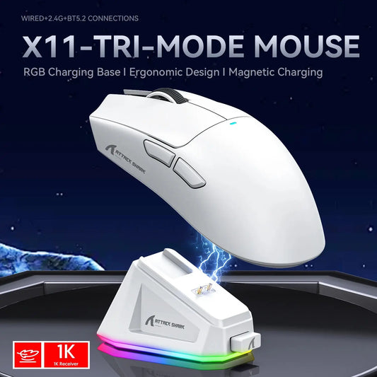 ATTACK SHARK X11 Lightweight Wireless Gaming Mouse with RGB Backlight Charging, Up to 22K DPI, PAW3311 Optical Sensor, HUYU Swit Dropshipman