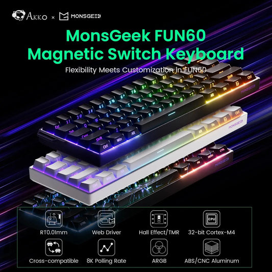 Akko MonsGeek FUN60 Mechanical Keyboard Magnetic Switch 60% Gaming Keyboards Rapid Trigger 0.01mm 8K ARGB HE/TMR Custom Keyboard Dropshipman