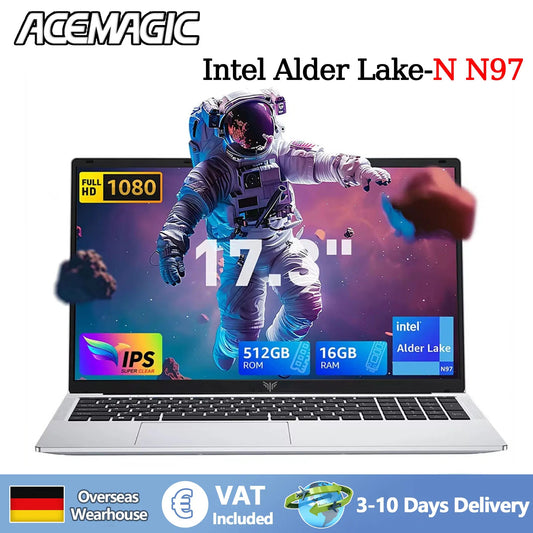 ACEMAGIC AX17 Intel Processor N97 17.3" Ultar Slim 6000MAH Laptop 16GB LPDDR4 RAM 512GB ROM Windows 11 BT5.2 Wifi 6 Notebook Dropshipman