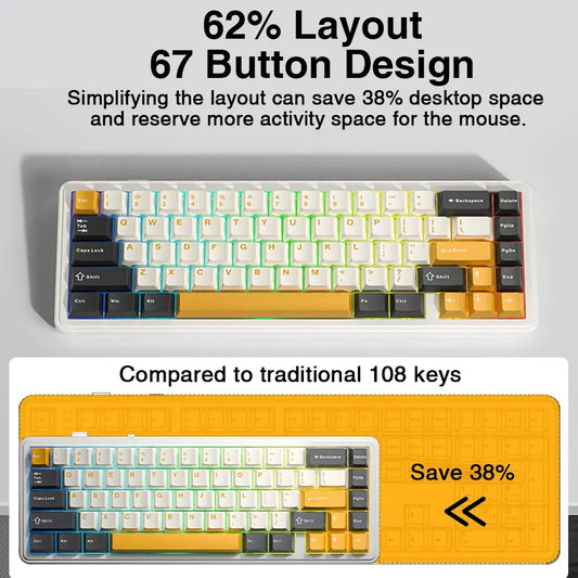 AULA F65 65% Layout Hot-Swap Gasket-mounted Wireless Mechanical Keyboard Macro Software RGB Mini Gaming Keyboard for Mac/Win Dropshipman