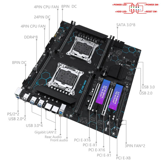 MACHINIST X99 MD8 Dual CPUMotherboard Combo choose LGA 2011-3 Xeon E5 2680 V4 Dual CPU and DDR4 4*16GB RAM Memory E-ATX 8 Slots Dropshipman