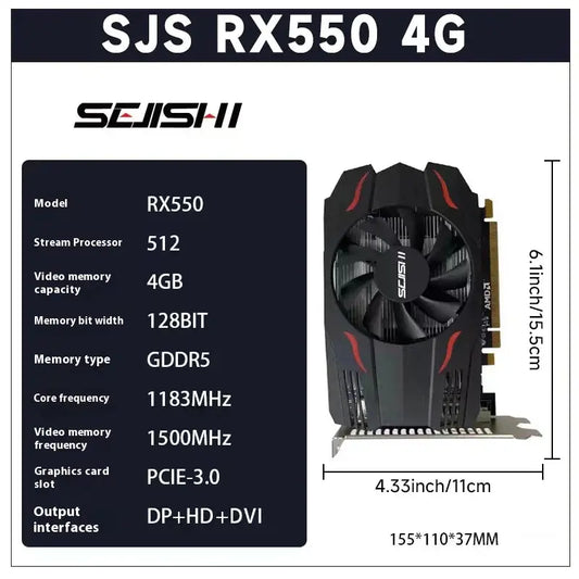 SEJISHI Video Card RX 550 4GB Graphics Cards 128Bit GDDR5 AMD GPU RX550 4GB Mining Gaming Card placa de video PCI-E 3.0X16 Dropshipman