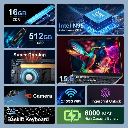 Ninkear N15 Air Laptop 15,6" IPS 1080P IPS Intel N95 3.4Ghz 16GB RAM 512GB SSD General Use Productivity Windows 11 pro Notebook Dropshipman