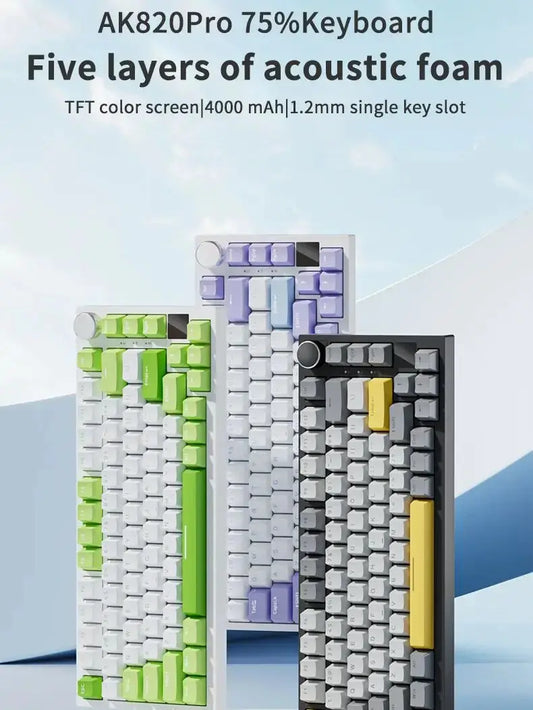 AJAZZ AK820/AK820Pro Mechanical Keyboard TFT Screen Multifunctional Knob Gaming Keyboard Wired/2.4GHz/BT Connect PC Keyboard Dropshipman