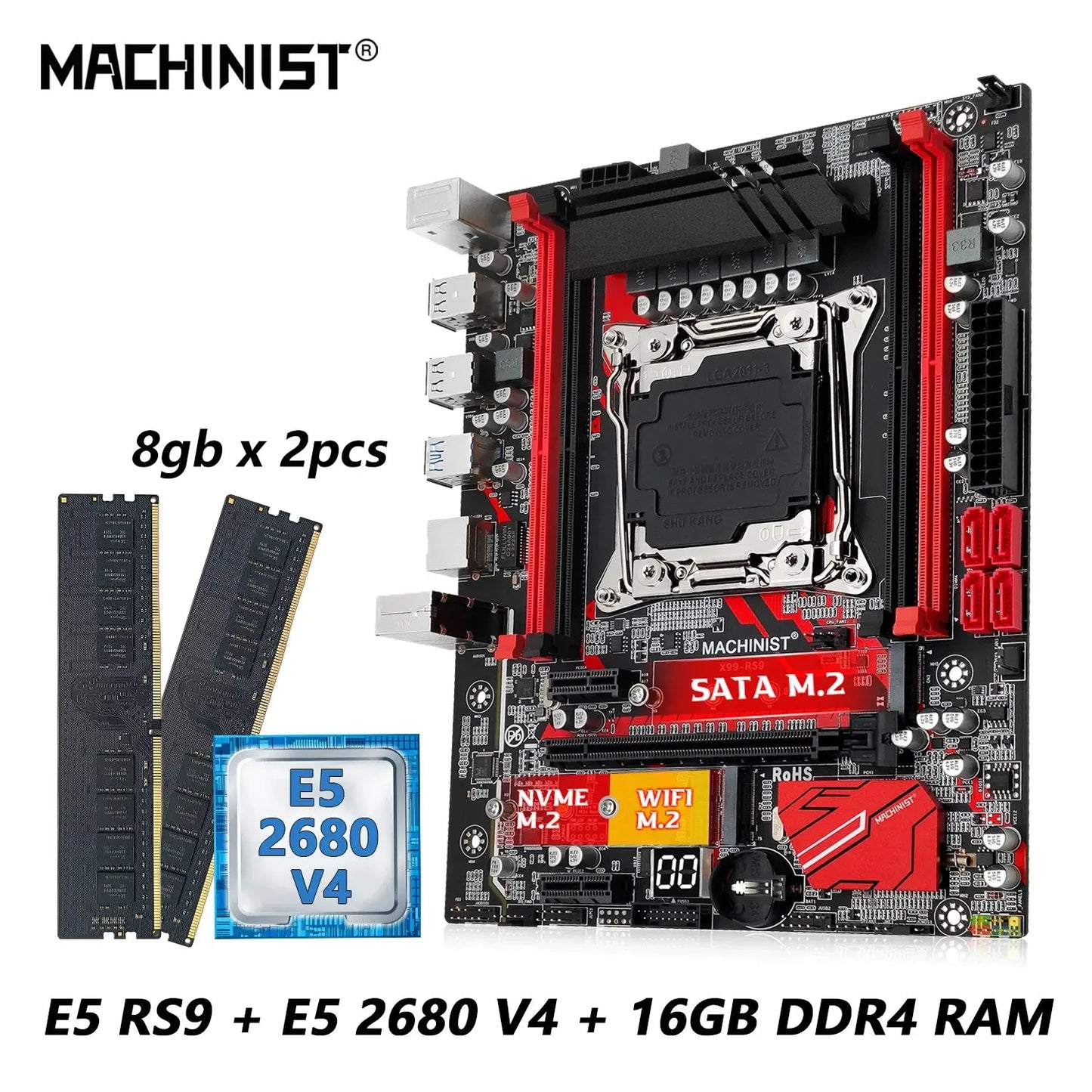 MACHINIST RS9 X99 Motherboard Kit LGA 2011-3 Set Xeon E5 2680 V4 CPU + DDR4 16GB RAM Memory Combo NVME M.2 four channels Dropshipman