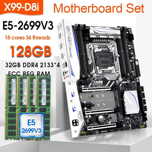 JINGSHA X99 D8I Motherboard KIT Xeon E5 2699 V3 LGA 2011-3 CPU 4pcs X 32GB =128GB 2133MHz DDR4 Memory ECC REG Supports X99 Chip Dropshipman