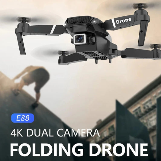 Professional Drone E88 4K Wide-Angle HD 1080P Camera WiFi FPV Height Hold Foldable RC Drone Quadrotor Helicopter Children's Toys Dropshipman