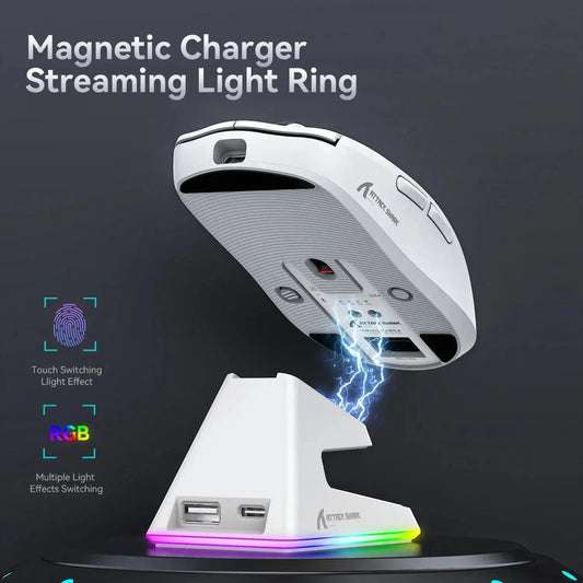 Attack Shark X6 PAW3395 Bluetooth Mouse,Tri-Mode Connection,RGB Touch Magnetic Charging Base,Macro Gaming Mouse Dropshipman