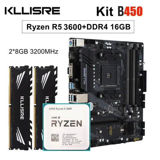 Kllisre B450 Kit AMD Ryzen 5 R5 3600 CPU DDR4 16GB (2x8GB) 3200MHz memory B450M AM4 motherboard Dropshipman