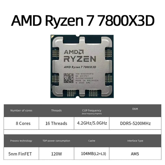 AMD RYZEN 7 7800X3D CPU Gaming Processor AMD R7 7800X3D 8-Core 16-Thread 5NM 96M Socket AM5 Without Fan Game Cache Hot No Fan Dropshipman