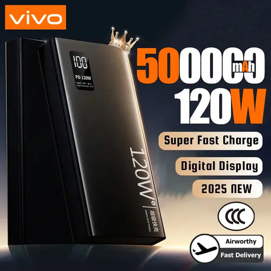 VIVO 120W Power Bank 50000mAh High Capacity Super Fast Charging Powerbank Portable Battery Charger For iPhone Samsung Huawei Dropshipman