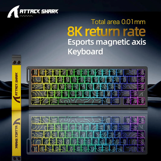 X68HE ATTACK SHARK Magnetic Gaming Keyboard Mechanical Wired for Pro Gaming 0.01mm Rapid Trigg 8000Hz SOCD/Rs 0.125ms 128K Rate Dropshipman