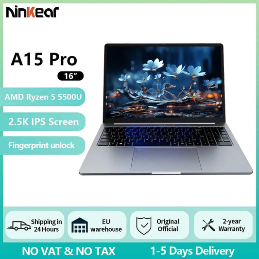 Ninkear A15 Pro Laptop 16" IPS 2.5K FHD AMD Ryzen5 5500U Notebook 16G DDR4 3200Mhz+512GB SSD 54Wh Battery Windows11 PRO Computer Dropshipman