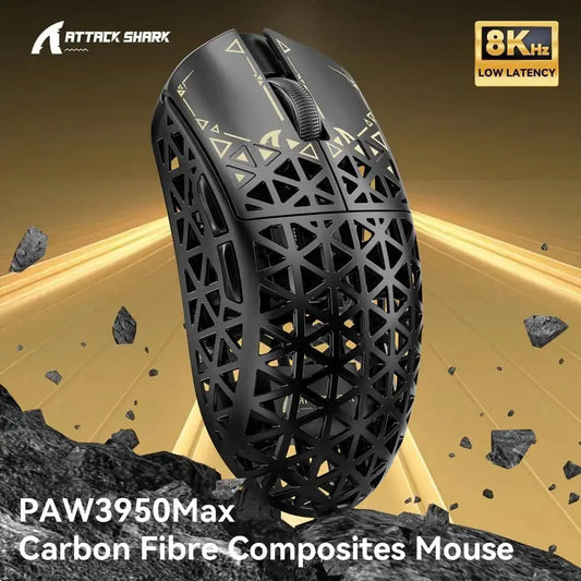 ATTACK SHARK R5 8K Wireless Gaming Mouse, 42K DPI -PAW3950 MAX Sensor -39g Ultra-Lightweight Carbon Fiber Hollowed-Out Design Dropshipman
