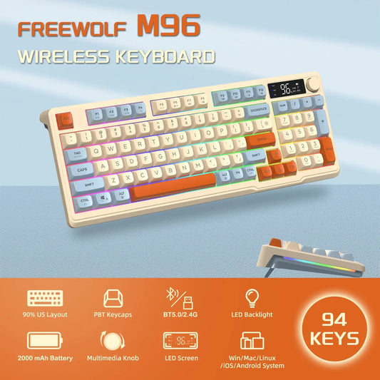 ZIYOU LANG Wireless Gaming Keyboard with Display Screen & Knob, Bluetooth/2.4GHz Quiet Membrane Keyboard, 3000mAh Rechargeable Dropshipman