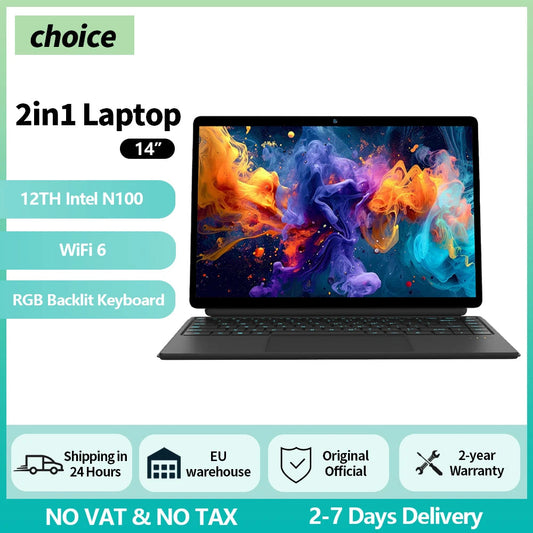 Laptop TouchScreen 2 in 1 Tablet Intel N100 14 Inch FHD 16GB DDR5+512GB SSD Wifi 6 RGB Backlit Keyboard Windows 11 Pro Dropshipman