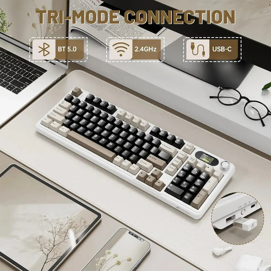 ATTACK SHARK X98Pro Wireless Mechanical Keyboard with Screen & Knob, Tri-mode Gasket Hot Swappable RGB  Keyboard, Web Driver Dropshipman