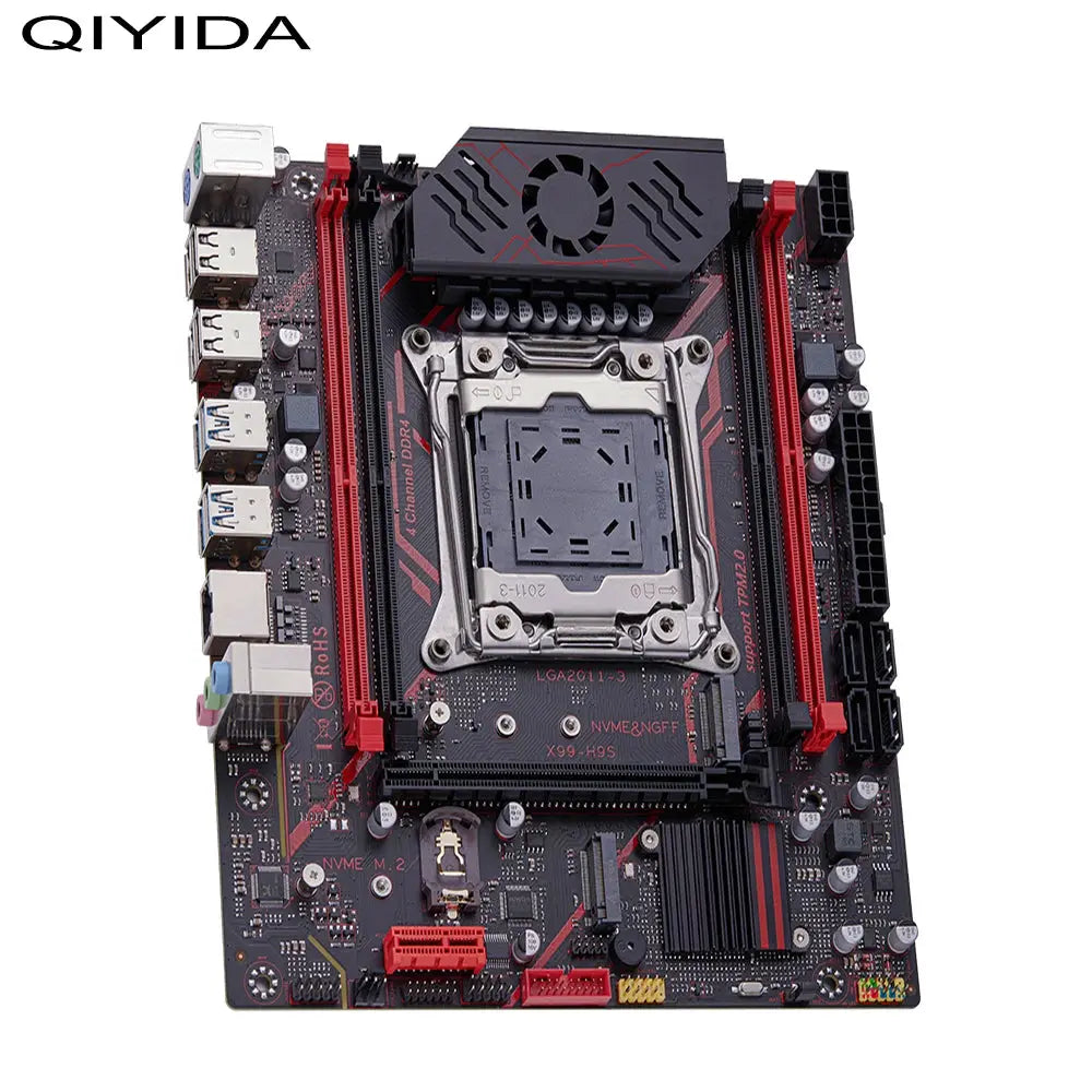 QIYIDA X99 H9S Motherboard Set Kit With LGA2011-3 Xeon E5 2630 V4 CPU DDR4 16GB REG ECC memory NVME M.2 TPM 2.0 Interface SATA3 Dropshipman