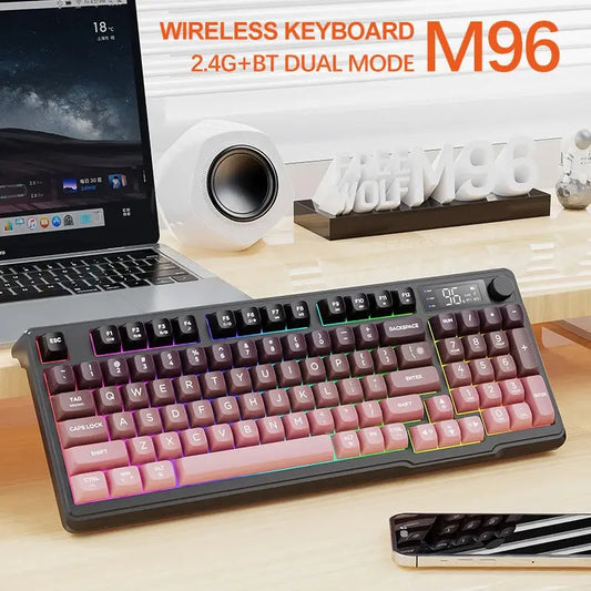 M96 Bluetooth Keyboard Wireless FREEWOLF Screen Gaming Keyboard,Electronic Screen, Multi-Device Connection,Ergonomics Gaming Dropshipman