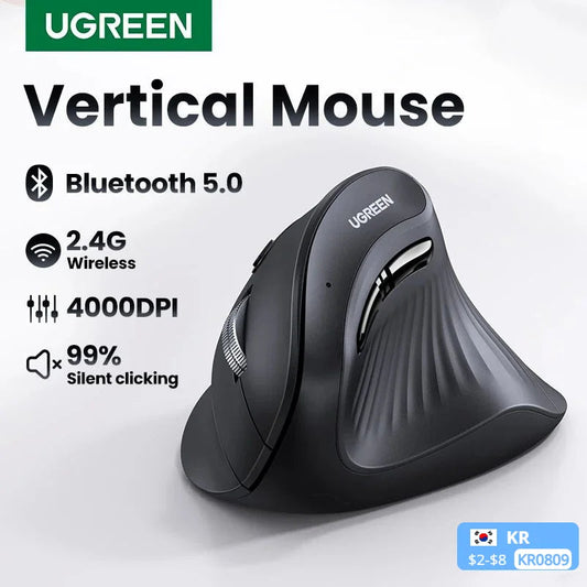 UGREEN Vertical Mouse Wireless Bluetooth5.0 2.4G Ergonomic 4000DPI 6 Mute Buttons for MacBook Tablet Laptops Computer PC Mice Dropshipman