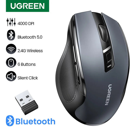 UGREEN Wireless Mouse Bluetooth5.0 Mouse Ergonomic 4000DPI 6 Mute Buttons Mouse For MacBook Tablet Laptops Computer PC 2.4G Mice Dropshipman