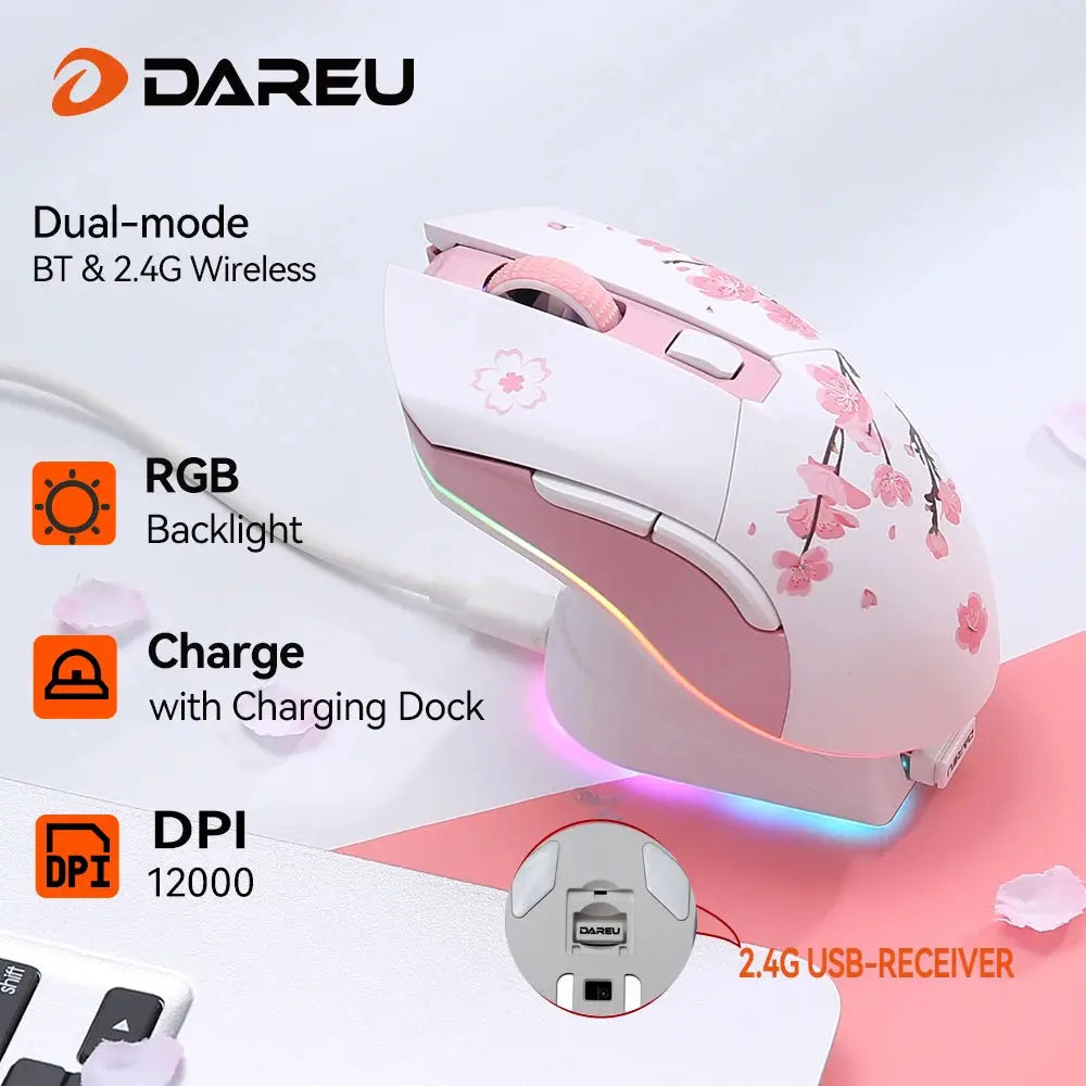 DAREU Dual Modes Gamer Mouse RGB 2.4G Wireless Wired Gaming Mice Built-in 930mAh Recharging Battery with Macro Set for PC Laptop Dropshipman