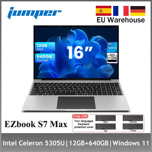 Jumper S7MAX Laptop 16 Inch Intel Celeron 5305U 12GB RAM+128GB EMMC+512GB SSD Windows 11 Notebook Lightweight Business Computer Dropshipman