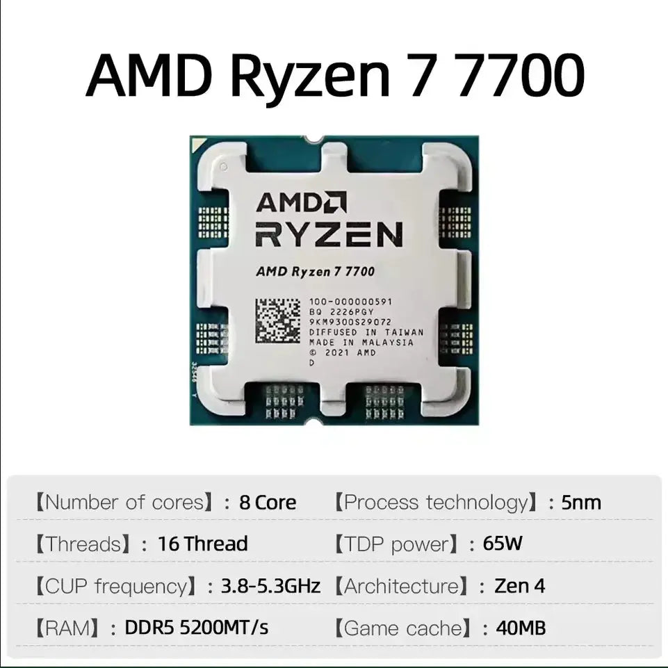 AMD Ryzen 7 7700 Processor 5.3GHz 8-Core 16-Thread 40MB Game Cache 5NM TDP 65W AM5 Gaming CPU Socket Dropshipman