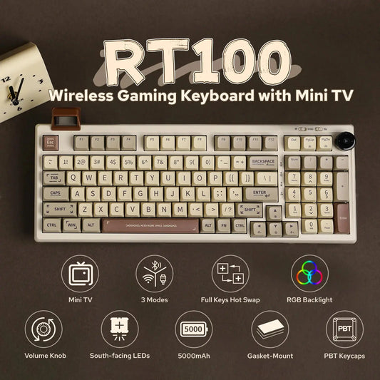 EPOMAKER RT100 97key 95% Bluetooth 5.0/2.4G Wireless/Wired Mechanical Keyboard Customizable Mini Display Gasket-mounted Dropshipman
