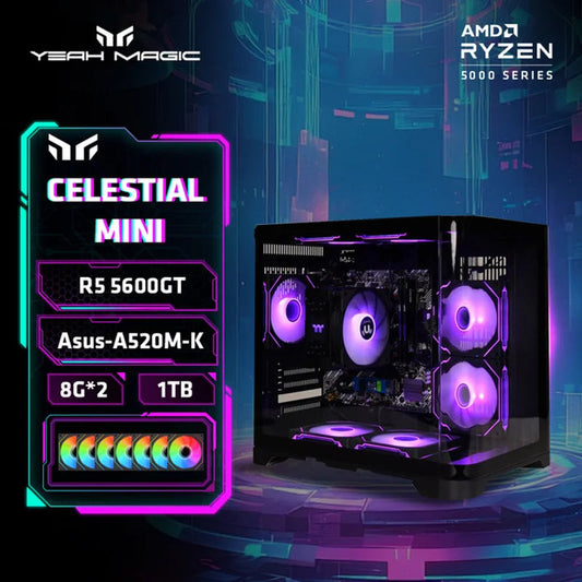 YEAH MAGIC Gaming Desktop AMD Ryzen 5 5600GT 3.9GHz 16GB(8G*2) DDR4 3200 1T NVME SSD ARGB 7 Fans Win 11 Home Gamer Desktop WIFI6 Dropshipman