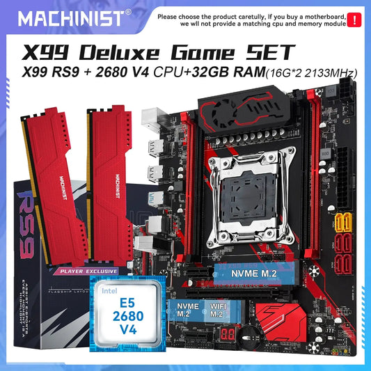 MACHINIST X99 Gaming Motherboard RS9 Optiona kit LGA2011-3 lntel Xeon E5 2680 V4 CPU and DDR4 32GB(2*16GB) M.2 NVME Quad Channel Dropshipman