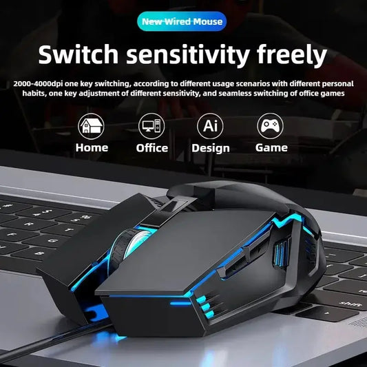 Wired Gaming Mouse Computer Mice Mechanical Silent 6 Keys USB Braided Rope 4 Speed DPI Ergonomics Mouse For PC Laptop Dropshipman