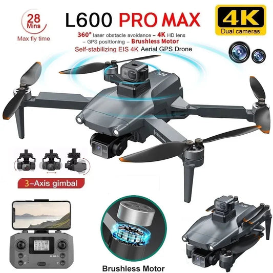 2025 New L600 PRO MAX GPS Drone 5KM 4K Professional HD Dual Camera 3-Axis Gimbal 360 Obstacle Avoidance Brushless Quadcopter Toy Dropshipman