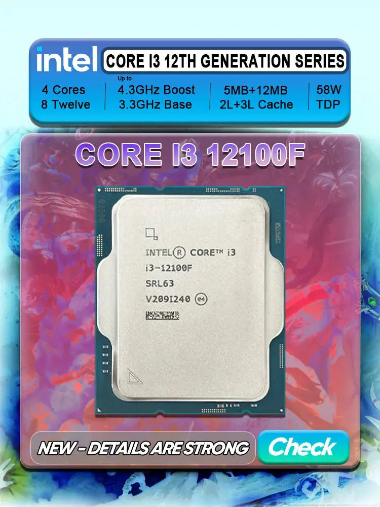 Intel Core i3 12100F CPU  New i3-12100F 3.3 GHz 4-Core 8-Thread 65W LGA 1700 Dropshipman