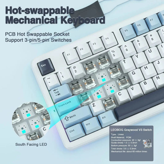 AULA F87 Wireless Keyboard 87 Keys Compact TKL 3 Modes Gasket Gaming Keyboard Hot-Swap RGB Custom RGB Backlit Bluetooth Keyboard Dropshipman