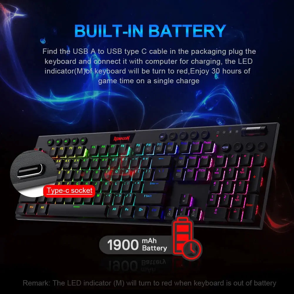 REDRAGON Horus K618 RGB support Bluetooth 5.0 wireless USB 2.4G 3 mode Mechanical Gaming Keyboard 104 Keys for Compute PC Laptop Dropshipman