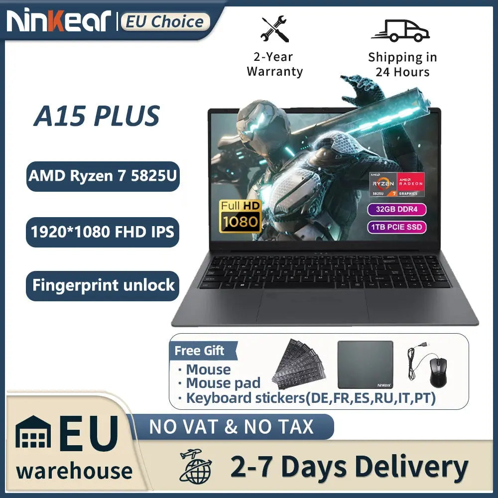 Ninkear A15 PLUS Laptop 15.6" IPS FHD AMD Ryzen 7 5825U Notebook 32G DDR4 3200Mhz+1TB PCI-E 57Wh Battery Windows 11 PRO Computer Dropshipman