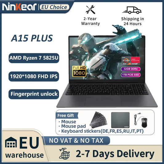 Ninkear A15 PLUS Laptop 15.6" IPS FHD AMD Ryzen 7 5825U Notebook 32G DDR4 3200Mhz+1TB PCI-E 57Wh Battery Windows 11 PRO Computer Dropshipman