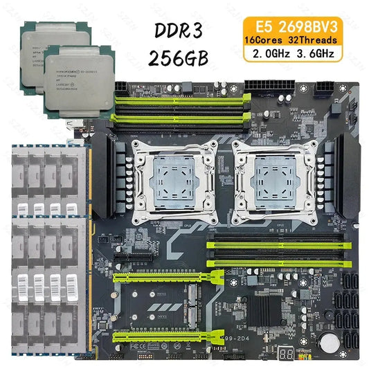 X99 Xeon Kit X99 Motherboard Set Dual CPU with E5 2698B V3 256GB DDR3 Ram Support USB3.0 SATA3 M.2 X99 Sever Combo Dropshipman