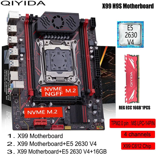 QIYIDA X99 H9S Motherboard Set Kit With LGA2011-3 Xeon E5 2630 V4 CPU DDR4 16GB REG ECC memory NVME M.2 TPM 2.0 Interface SATA3 Dropshipman