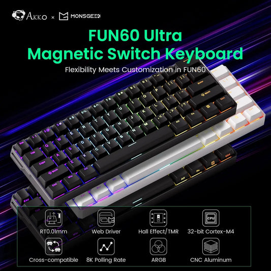 Akko MonsGeek FUN60 Ultra Mechanical Gaming Keyboard Magnetic Switch 60% Rapid Trigger 8K HE/TMR Custom Aluminum Keyboard Gamer Dropshipman