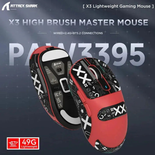 Attack Shark X3 PAW3395 Bluetooth Macro Gaming Mouse , Tri-Mode Connection, 26000dpi, 650IPS, Lightweight Mouse Dropshipman