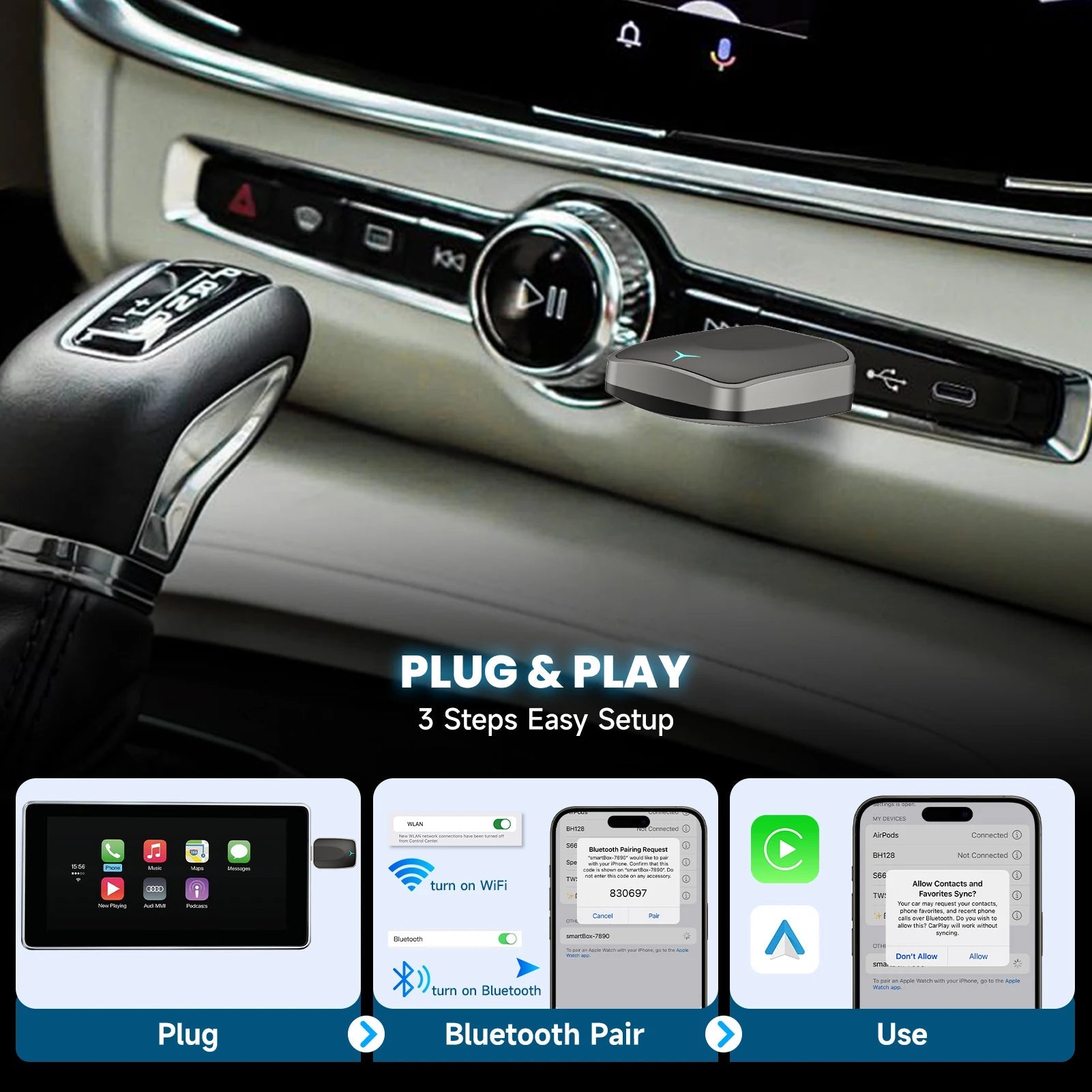 2-in-1 Wired to Wireless CarPlay Adapter & Android Auto Wireless Adapter Plug & Play Dropshipman