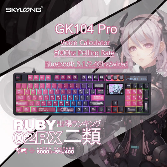 SKYLOONG GK104 Pro Wireless Mechanical Keyboar Full-Size Keyboard Screen&3Knobs RGB Backlit Voice Calculator 8K Polling Rate Dropshipman