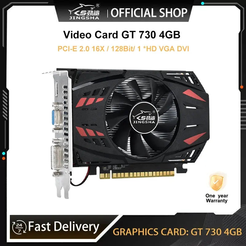 JINGSHA GT 730 4GB graphics card NVIDIA gt730 4GB GPU DDR3 128Bit Desktop PC video card computer game map DVI VGA Display Card Dropshipman