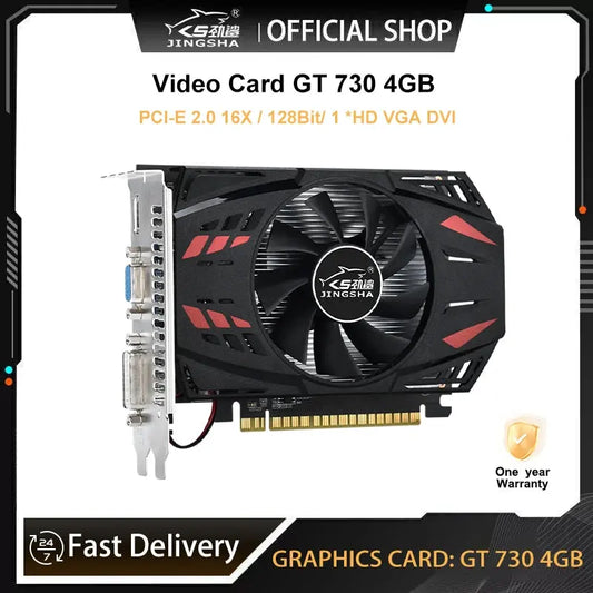 JINGSHA GT 730 4GB graphics card NVIDIA gt730 4GB GPU DDR3 128Bit Desktop PC video card computer game map DVI VGA Display Card Dropshipman