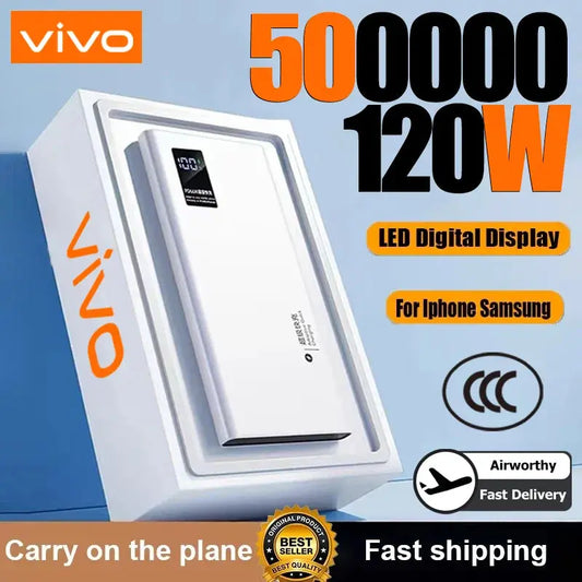VIVO 120W Power Bank 50000mAh High Capacity Super Fast Charging Powerbank Portable Battery Charger For iPhone Samsung Huawei Dropshipman