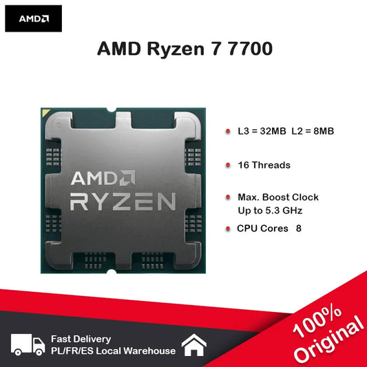 AMD Ryzen 7 7700 Processor 5.3GHz 8-Core 16-Thread 40MB Game Cache 5NM TDP 65W AM5 Gaming CPU Socket Dropshipman